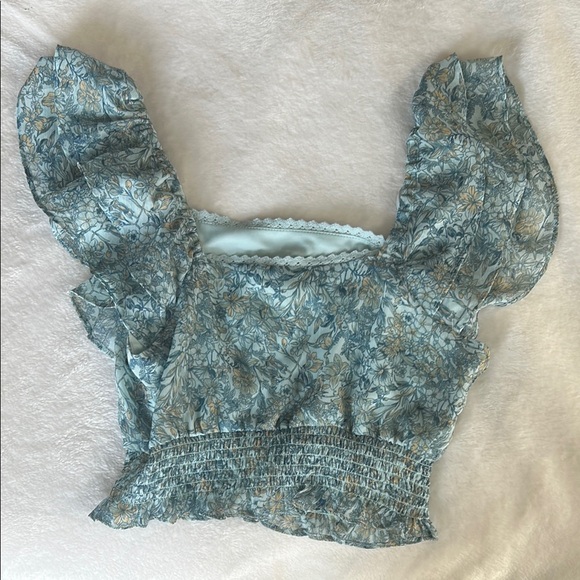 Floral Blue Ruffle Top - Picture 2 of 5